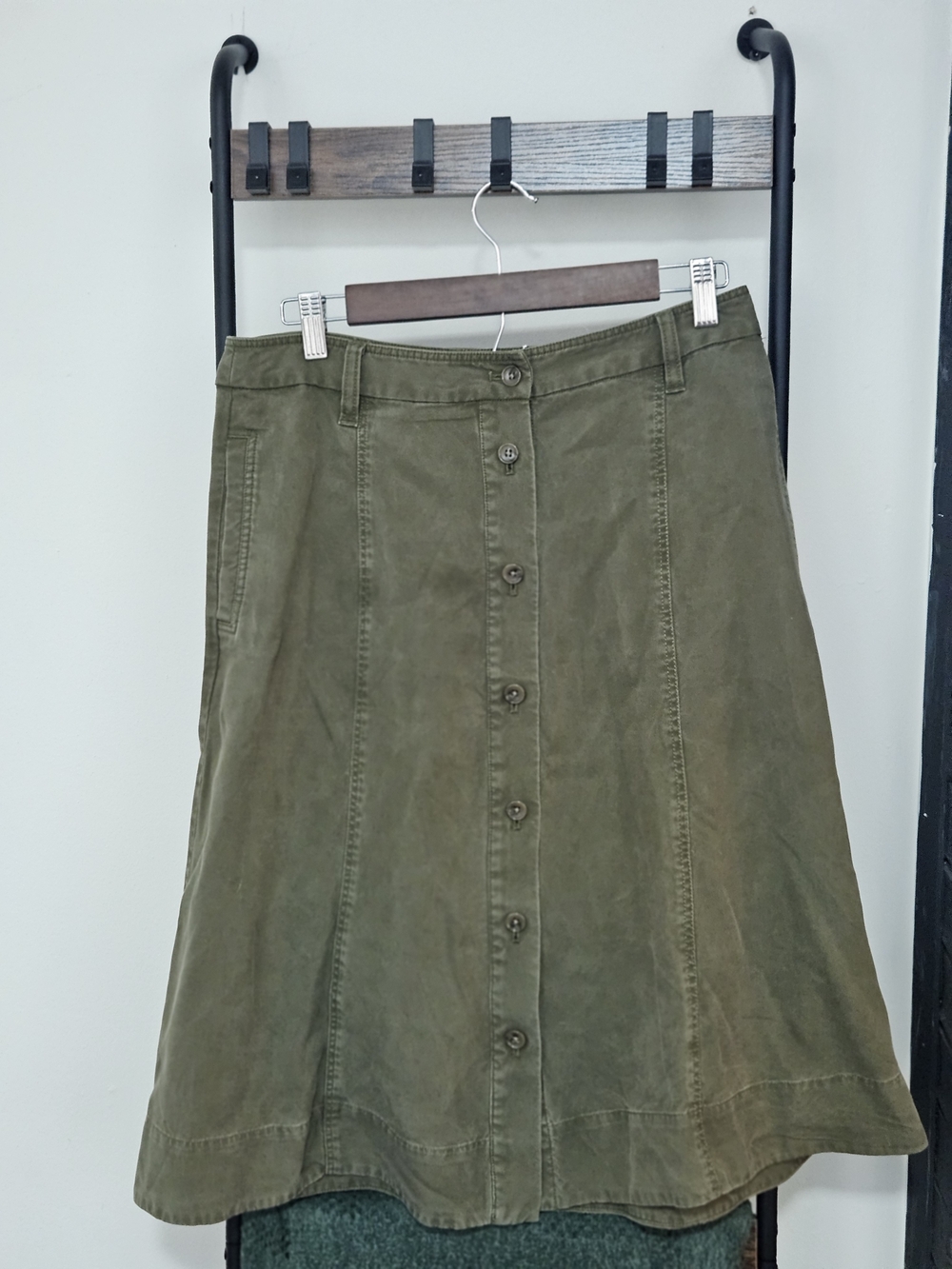 Talbots Olive Green Button-Front A-Line Skirt